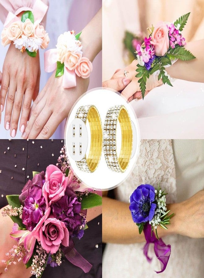 ZUYYON 8 Pack Corsage Bracelet Wrist Corsage Rhinestone Elastic Wrist Corsage Rhinestone Bracelet DIY Wrist Corsages Accessories for Wedding Prom Bridal Shower(Gold) - Image 4
